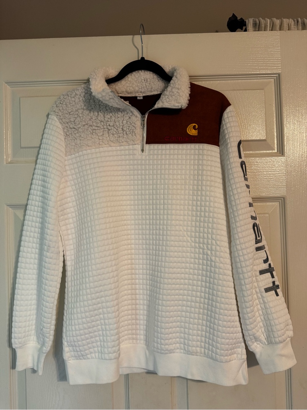Carhartt White and Brown Quarter-Zip Sherpa Top
